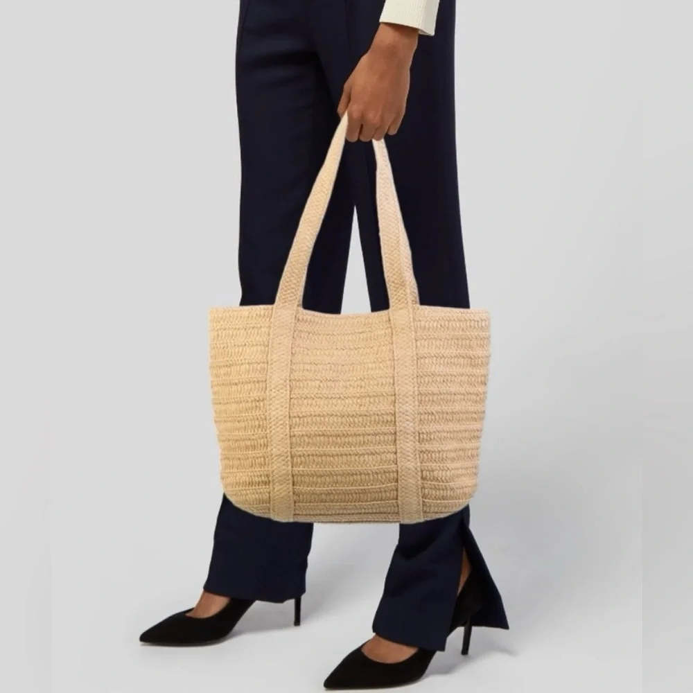 Draper James straw bag Everyday Woven Tan Tote includes Magnolia Scarf Tie - Picture 3 of 10